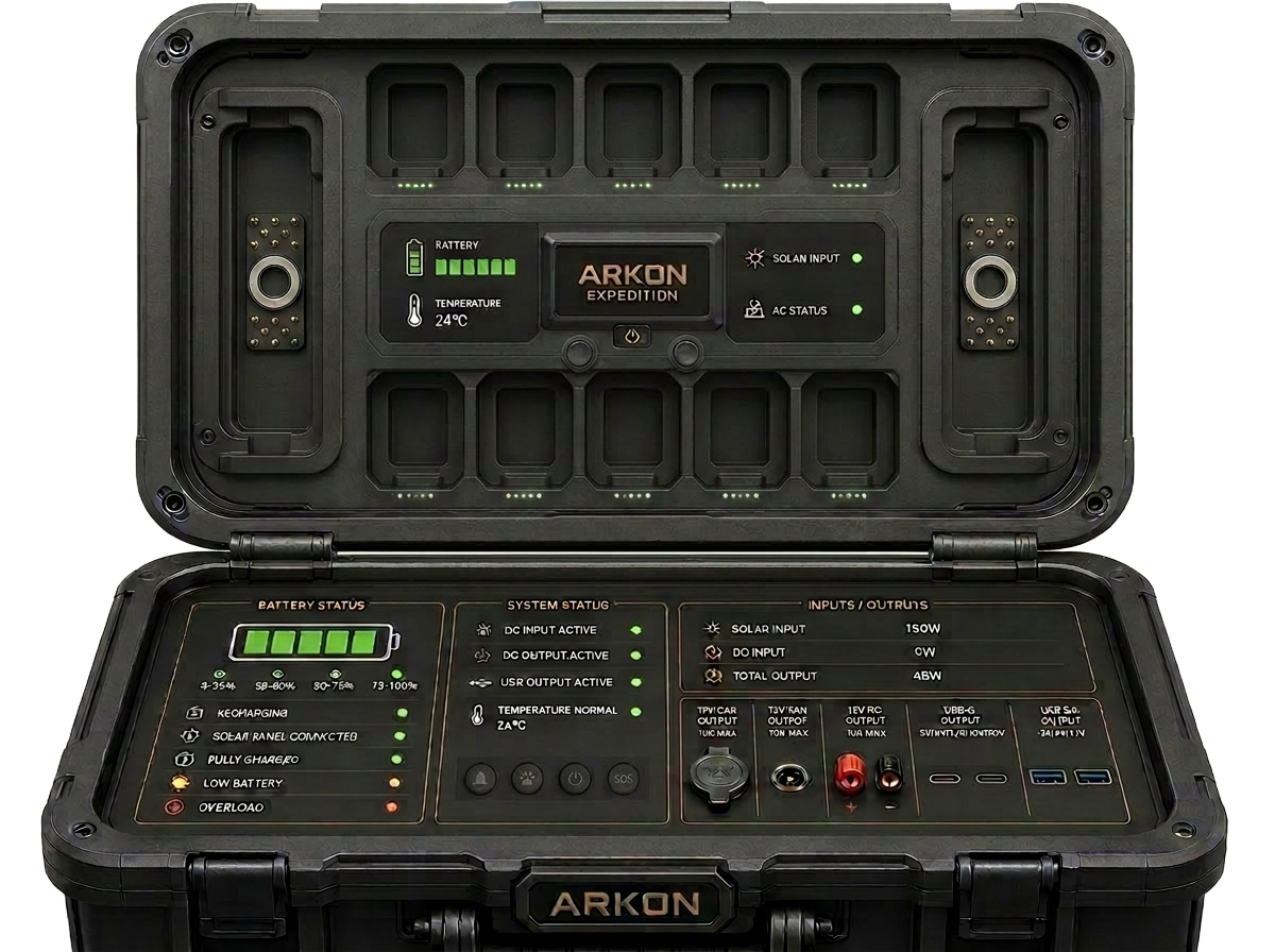 12 rechargeable lights that live in the lid.